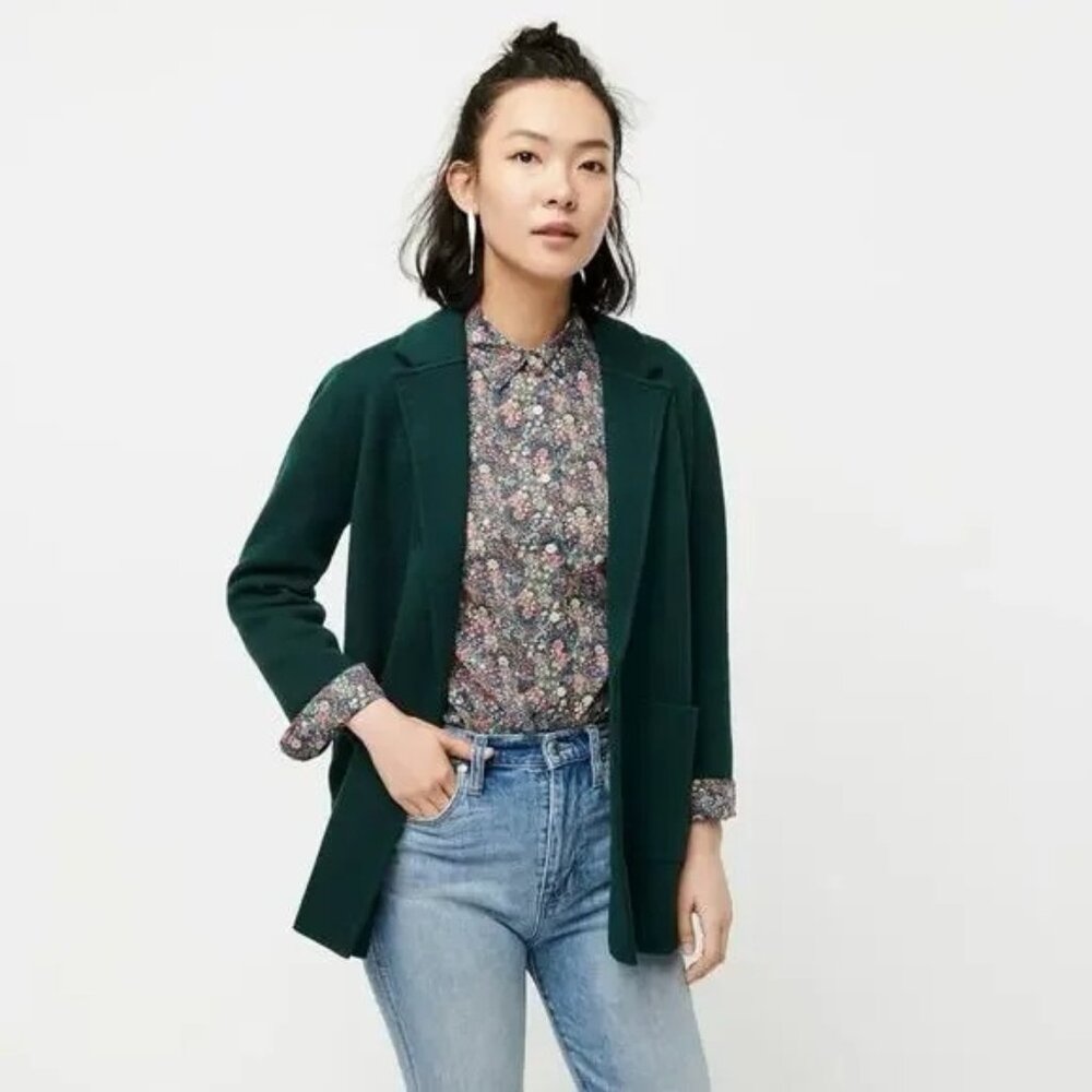 J. Crew Sophie Open Front Sweater Blazer in Old Forest Green Size Small